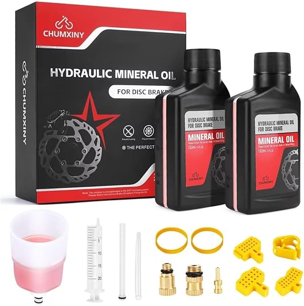 CHUMXINY Bremsen Entlüftungsset für Shimano Scheibenbremsen, Inklusive 300ML Mineralöl-Bremsflüssigkeit, Durchsichtigem Trichter und Bedienungsanleitung.