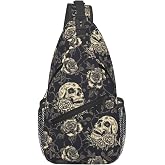 bassyil Skull Rose Sling Bag Crossbody Travel Hiking Chest Backpack Shoulder Daypack for Women Men