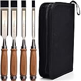 GREBSTK 4PCS Professional Wood Chisel Tool Sets Sturdy Chrome Vanadium Steel Chisel, (Canvas Bag)