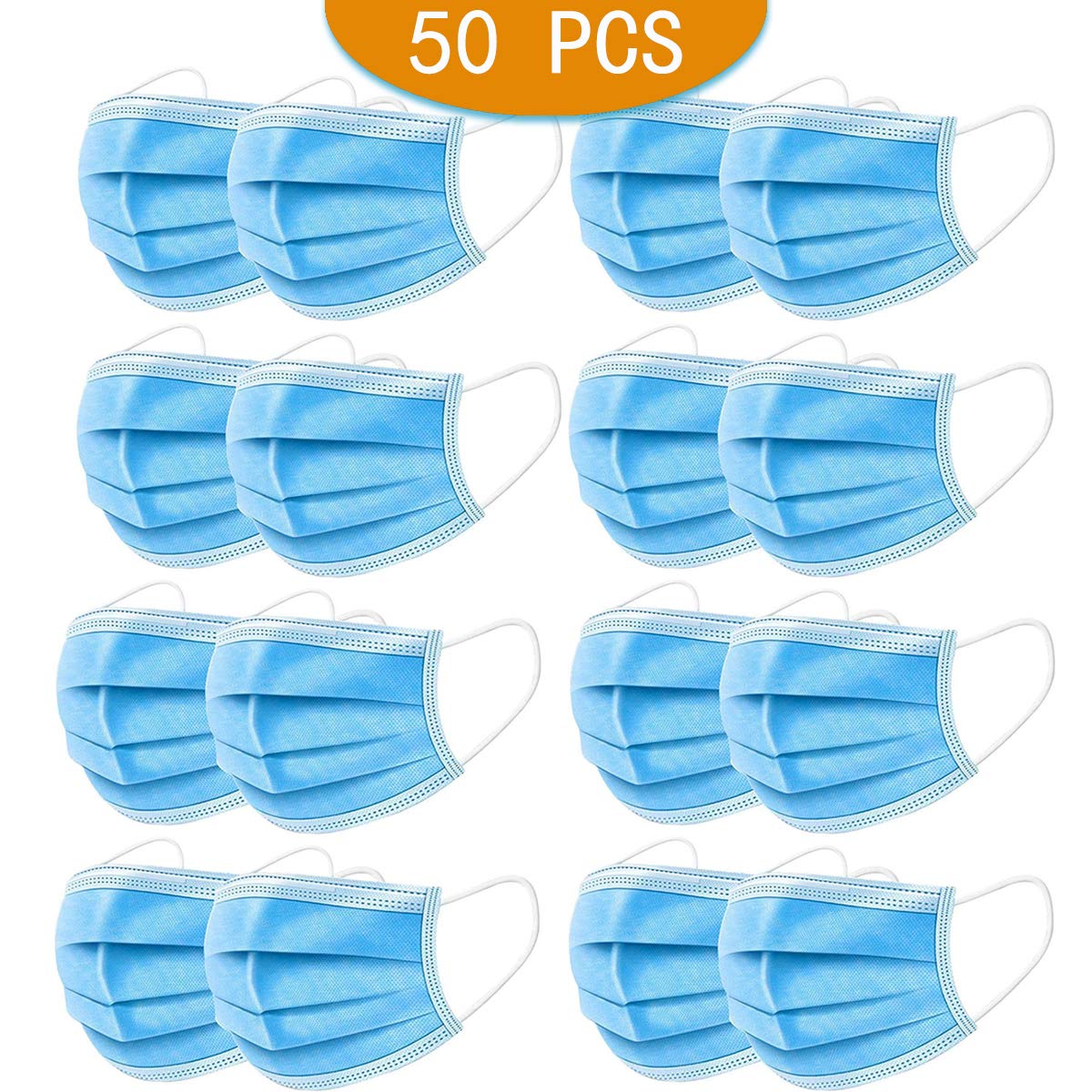 50PCS Disposable Face Masks Earloop 3-Ply Mask For Dust Dust-Proof, Anti Spittle and Personal Protection