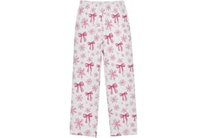PDYRLEN Pajama Bottoms, Pink Christmas Pajamas Pant Sleep Long Pants Lounge Wear Elastic Waist Sleepwear Soft Pjs