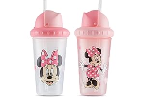 Disney Toddler Sippy Cups for Boys and Girls | 10 Ounce Sippy Cup Pack of Two with Straw and Lid | Durable Leak Proof Travel Water Bottle for Toddlers