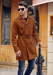 Pretifeel Mens Trench Coat Slim Fit Double Breasted