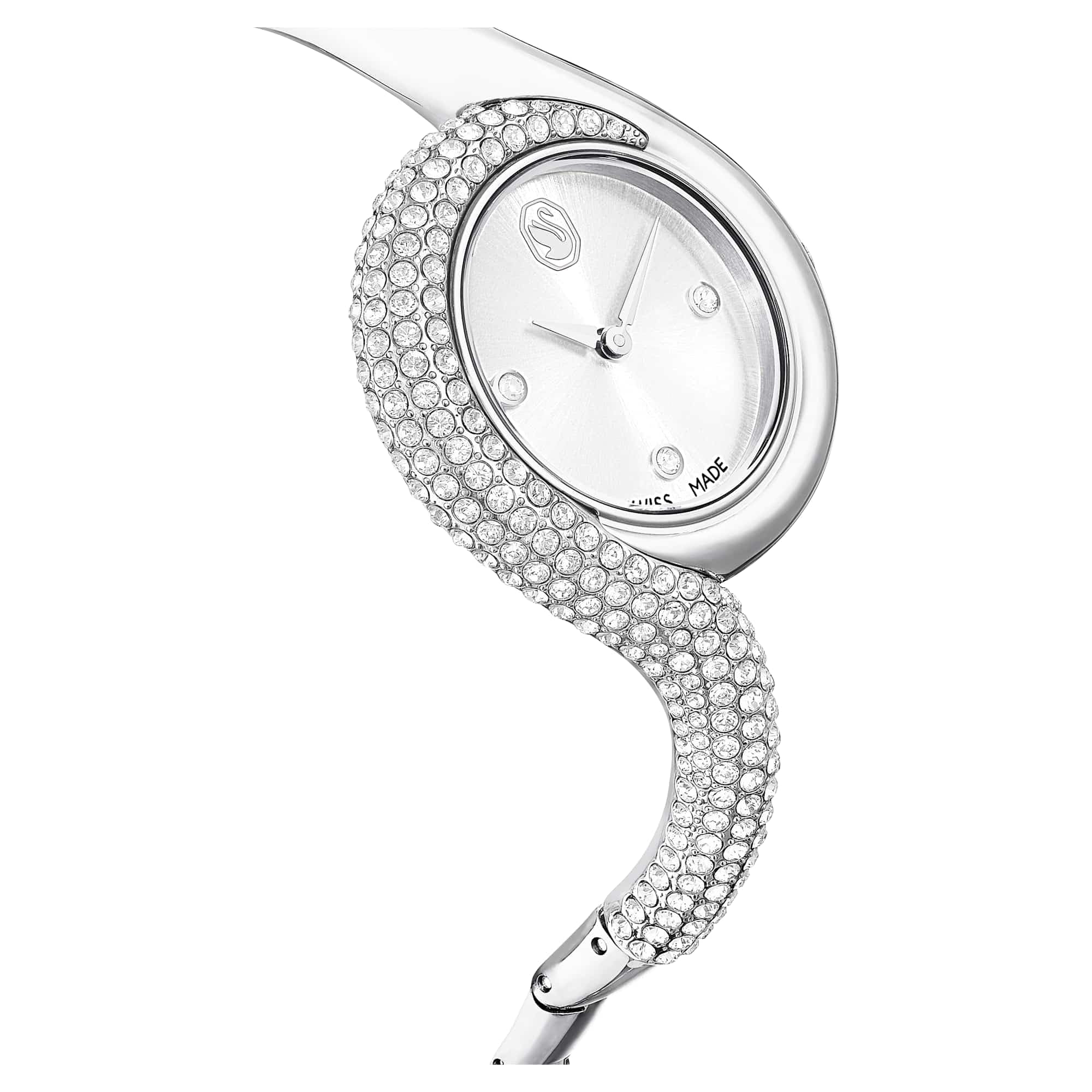 Swarovski Dextera Asymmetric Watch, Swiss-Made & Water-Resistant Stainless Steel Watch in a Silver-Tone Finish with Clear Crystals and Metal Bracelet Strap, Part of The Dextera Collection
