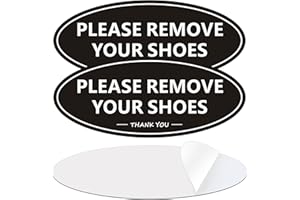 MONGFUN Remove Your Shoes Sign, Take Your Shoes Off Sign, (2 PACK) Self-adhesive 7 x 3 Inch Aluminum Metal Signage for Home Door and Wall (Black White)
