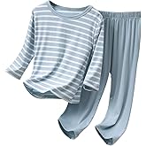 Umeyda Boys's Summer Pajamas Striped Long Sleeve Sets Modal Pjs
