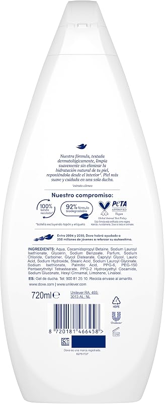 Gel douche hydratant nettoyant doux pour peau douce 720 ml