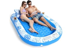 COMMOUDS Inflatable Tanning Pool Lounger Float with Cervical Pillow - Pool Floats Adult for Sunbathing, Backyard, Pool Party - Inflate Ball Pit for Babies - Kids Swimming Pool Bed