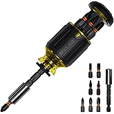 Klein Tools 32308 8-in-1 Adjustable Magnetic Multi-bit Stubby Screwdriver | Impact Rated Tool with Phillips, Slotted, Square and Nut Driver