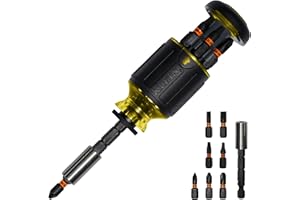Klein Tools 32308 Multi-bit Stubby Screwdriver, Impact Rated 8-in-1 Adjustable Magnetic Tool with Phillips, Slotted, Square a