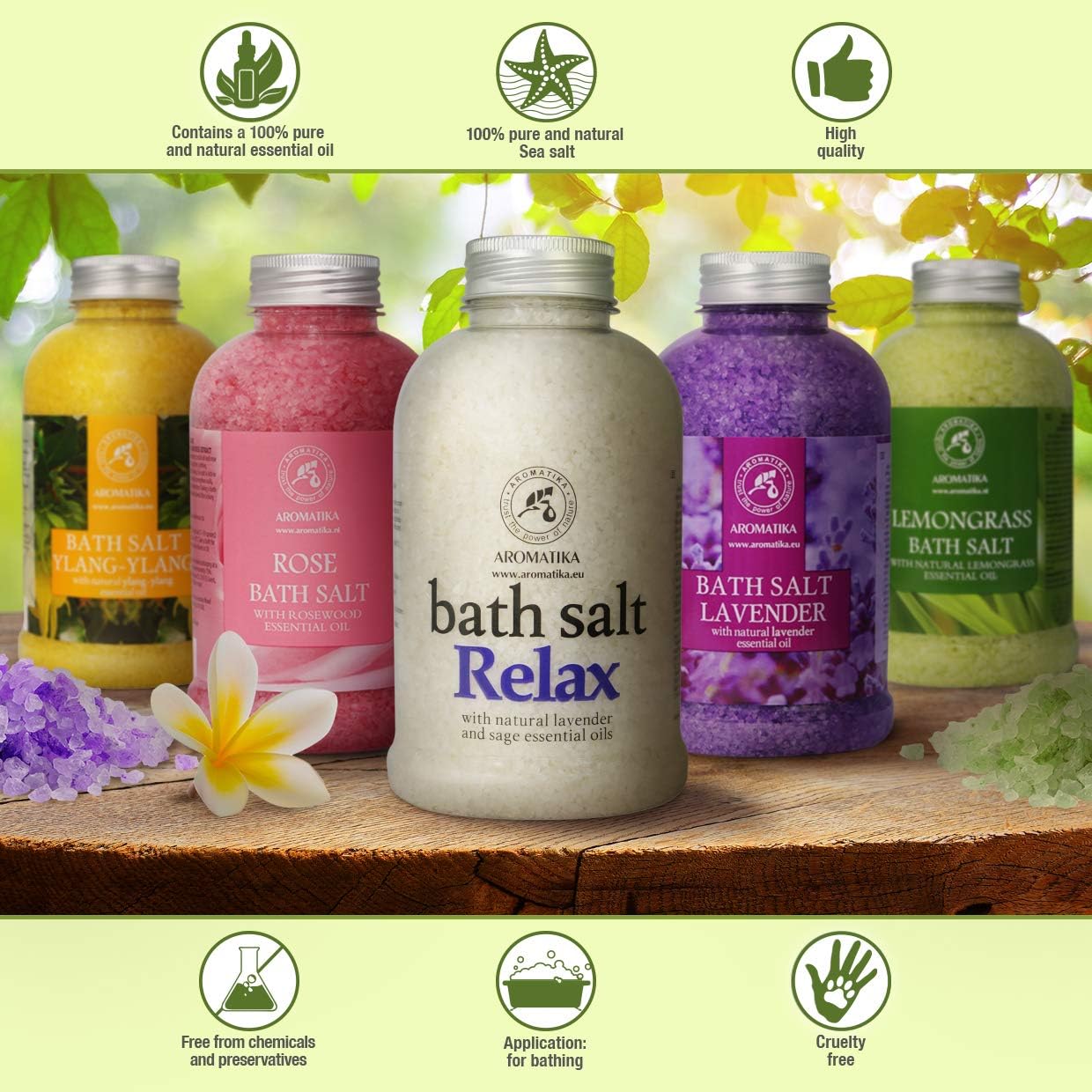 AROMATIKA Relaxing Bath Salts with Lavender & Sage Essential Oils, 600g Aromatherapy Bath Soak for Good Sleep & Stress Relief - Image 3