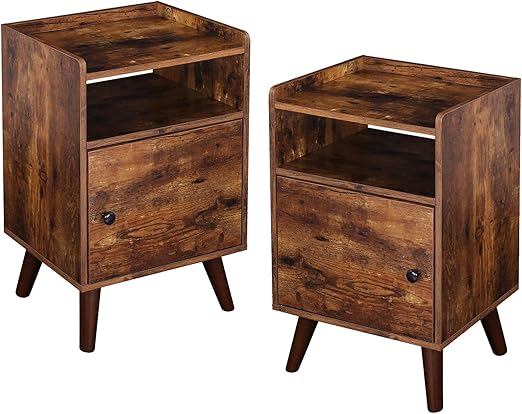 Amazon Com Hoobro Nightstand Set Of 2 3 Tier End Table With Switchable Door Side Table For Small Spaces Stable Wooden Legs Wood Look Accent Table Easy Assembly Rustic Brown Bf51bzp201