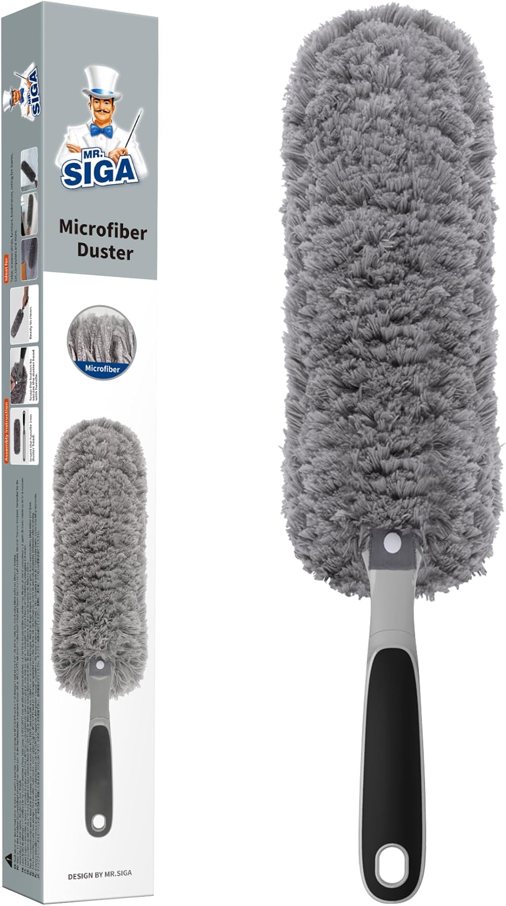 MR.SIGA Microfiber Duster Washable Duster with Fluffy Head Grey