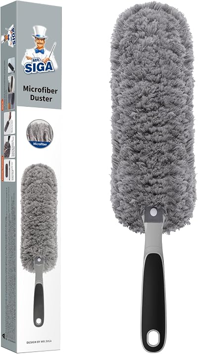 MR.SIGA Microfiber Duster Washable Duster with Fluffy Head Grey