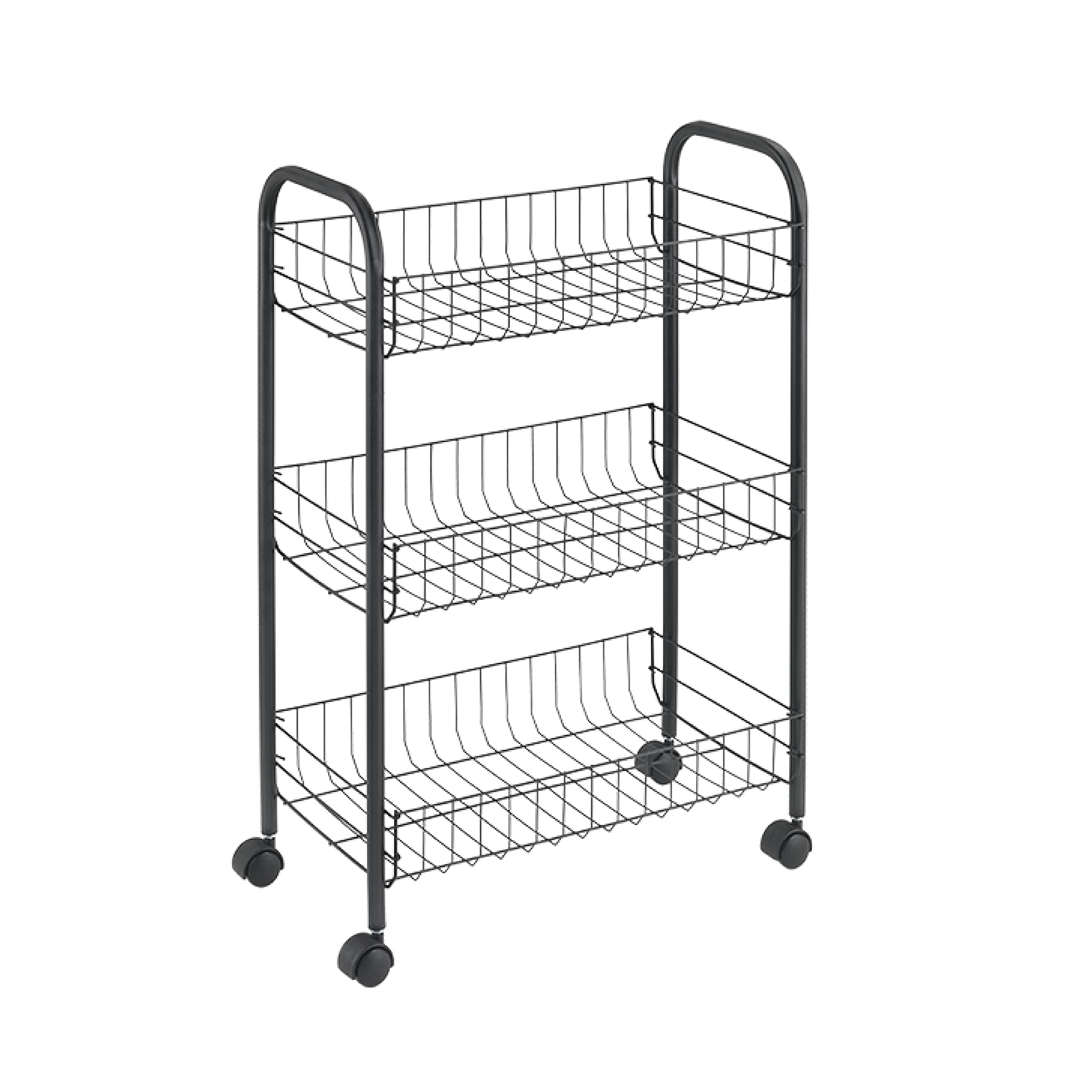 Metaltex Lugano 3-Tier Trolley with Wheels - Multipurpose Storage Cart for Home including Kitchen, Bathroom, Office and Garage - Touch-Therm Lava, 41 x 23 x 63 Centimetres, Black