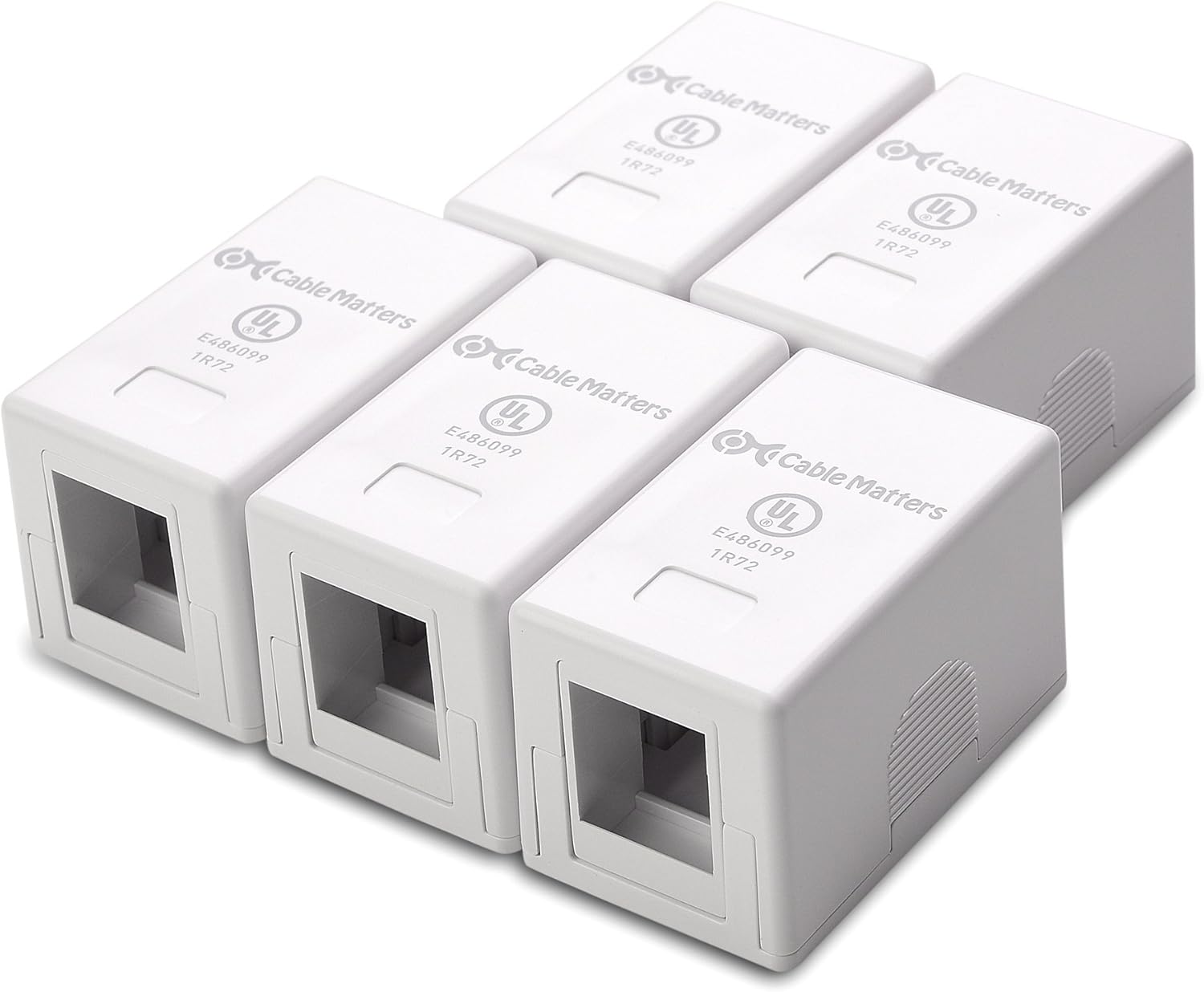 Cable Matters UL Listed 5-Pack 1-Port Keystone Jack Surface Mount Box in White
