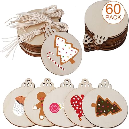Savita 60 Pièces Boule Noël Bois Disques En Bois Ronds