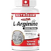NUTRIDOM L-Arginine 1000 mg per Tablet – Nitric Oxide Precursor for Energy, Circulation, and Protein Metabolism – Non-GMO, Ve