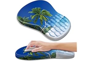 YIWEI Ergonomic Mouse Pad with Wrist Rest Support, Mousepad with Comfortable Memory Foam Wrist Rest and Non-Slip PU Base for Pain Relief, Computer, Laptop, Office, Home (Beach-3)