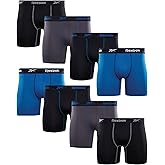 Reebok Mens Boxer Briefs - 8 Pack 6'' Inseam Soft Stretch Performance Mens Underwear Athletic Boxer Briefs with Contour Pouch