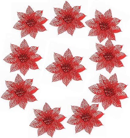 Immagini Di Natale Glitter.Jurtee Fiori Di Natale Glitter Fiocchi Di Neve In Plastica Natale Decorazioni Albero Natale Decorazioni Casa Amazon It Casa E Cucina