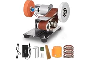 YKPPKY Mini Belt Sander 15° Electric Belt Sander Knife Making Supplies, Electric Knife Sharpener 7 Adjustable Speed, Power Belt Sanders for Woodworking, Metal Working DIY, Belt Grinder & Small Sander