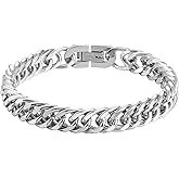 INBLUE Mens Bracelet Stainless Steel Curb Link Chain Bracelet for Men Silver Gold Black Chain 8mm/12mm/17mm Width Hip Hop Jewelry Gift for Boyfriend 3 Lengths 7.5/8.2/9.0 Inches