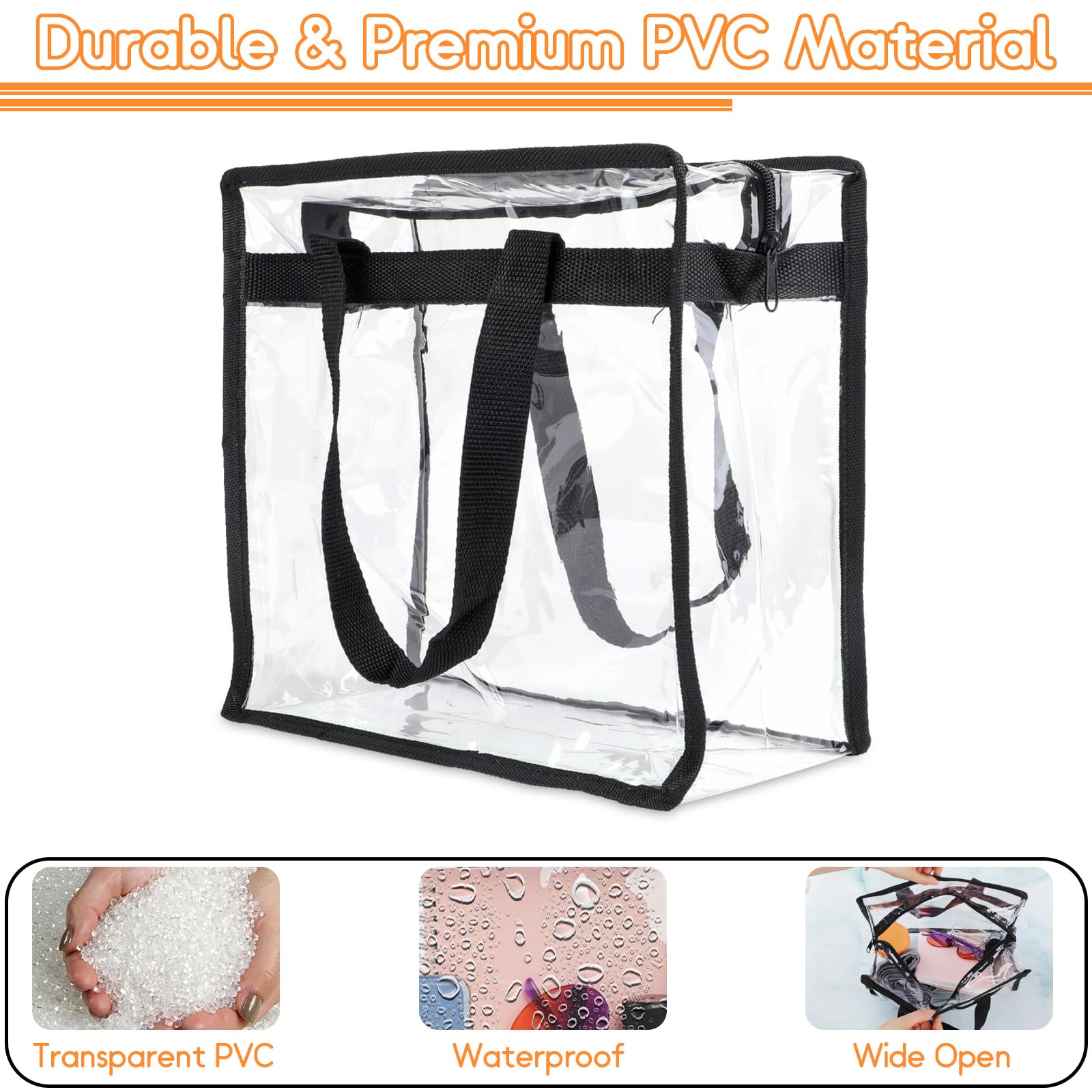 Clear Bag for Stadium Events Approved, 12x6x12 Large Transparent Tote Bag with Zipper for Gym Concert Sports Festivals