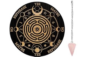 AHANDMAKER Pendulum Board Set, Wooden Dowsing Divination Board Metaphysical Message Board with Crystal Pendulum Necklace for Witchcraft Wiccan Altar Supplies Kit, Moon & Figure