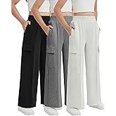 EXARUS Girls Sweatpants Wide Leg Baggy Teen Sweat Pants Cargo/Side Striped/Crossover V Waist Casual with Pockets 6-14Y