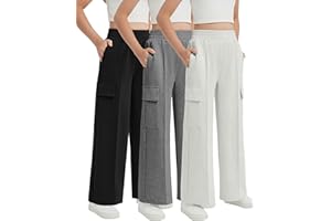 EXARUS Girls Sweatpants Wide Leg Baggy Teen Sweat Pants Cargo/Side Striped/Crossover V Waist Casual with Pockets 6-14Y