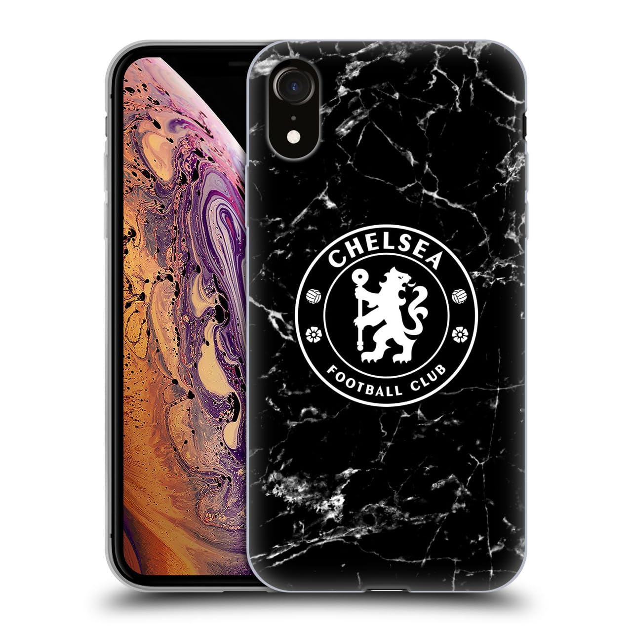 Head Case Designs Officially Licensed Chelsea Football Club Black Marble Crest Gel Case [Military Grade Protection] Compatible With Apple iPhone XR