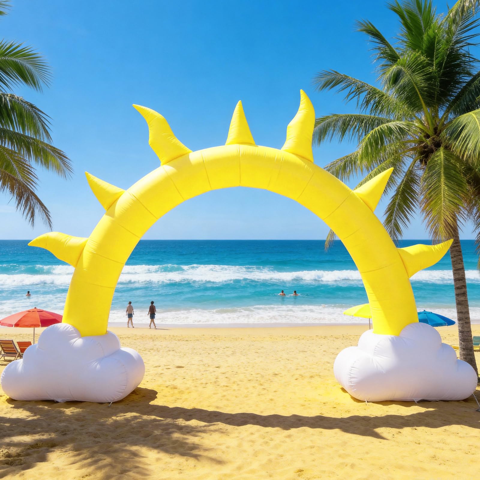 Photo 1 of 10 Ft Summer Sun Inflatables Arch Giant Sun Inflation Arch with LED Light Sunshine Theme Blow Up Archway for Summer Birthday Baby Shower Tropical Beach Pool Party Yard Lawn Blow-Up Backdrop Decor