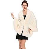 ZLYC Women Winter Faux Fur Shawl Stole Warm Wrap Cape