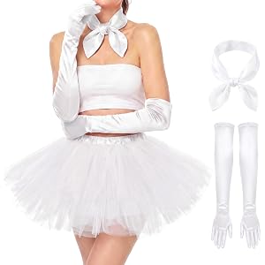 Tutu for Women Adults 6 Layers Tulle Skirt with Scarves and Gloves 80s Outfit Halloween Rave Costume Running Dance Skirt