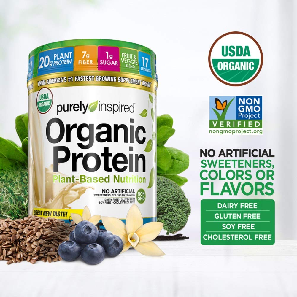 Vegan Protein Powder | Purely Inspired Organic Protein Powder | Plant Based Protein Powder for Women & Men | Brown Rice & Pea Protein | Vegan Friendly Protein Shakes | Vanilla, 1.5 lbs (17 Servings): Health & Personal Care