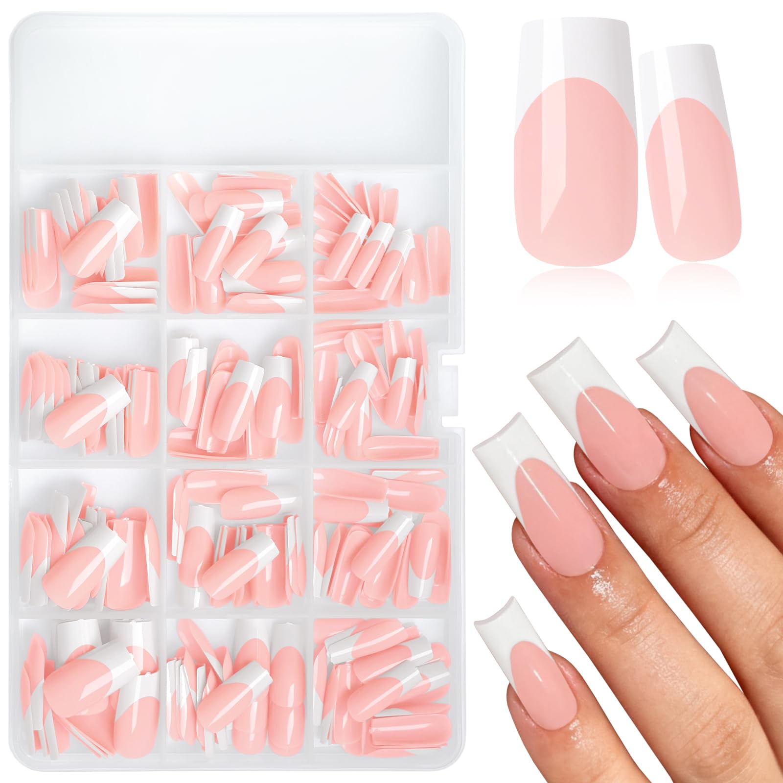 Photo 1 of 240pc Square Press on Nails Medium Fake Nails, White French Tips Nails Press on Nail Square Glue on Nail Nude Acrylic-Nail Medium Press-on Nail French False Artificial Fingernail with Glue Tab