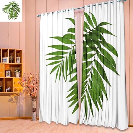 Linen Curtains Two Leaves Of A Palm Tree Print Window Curtain