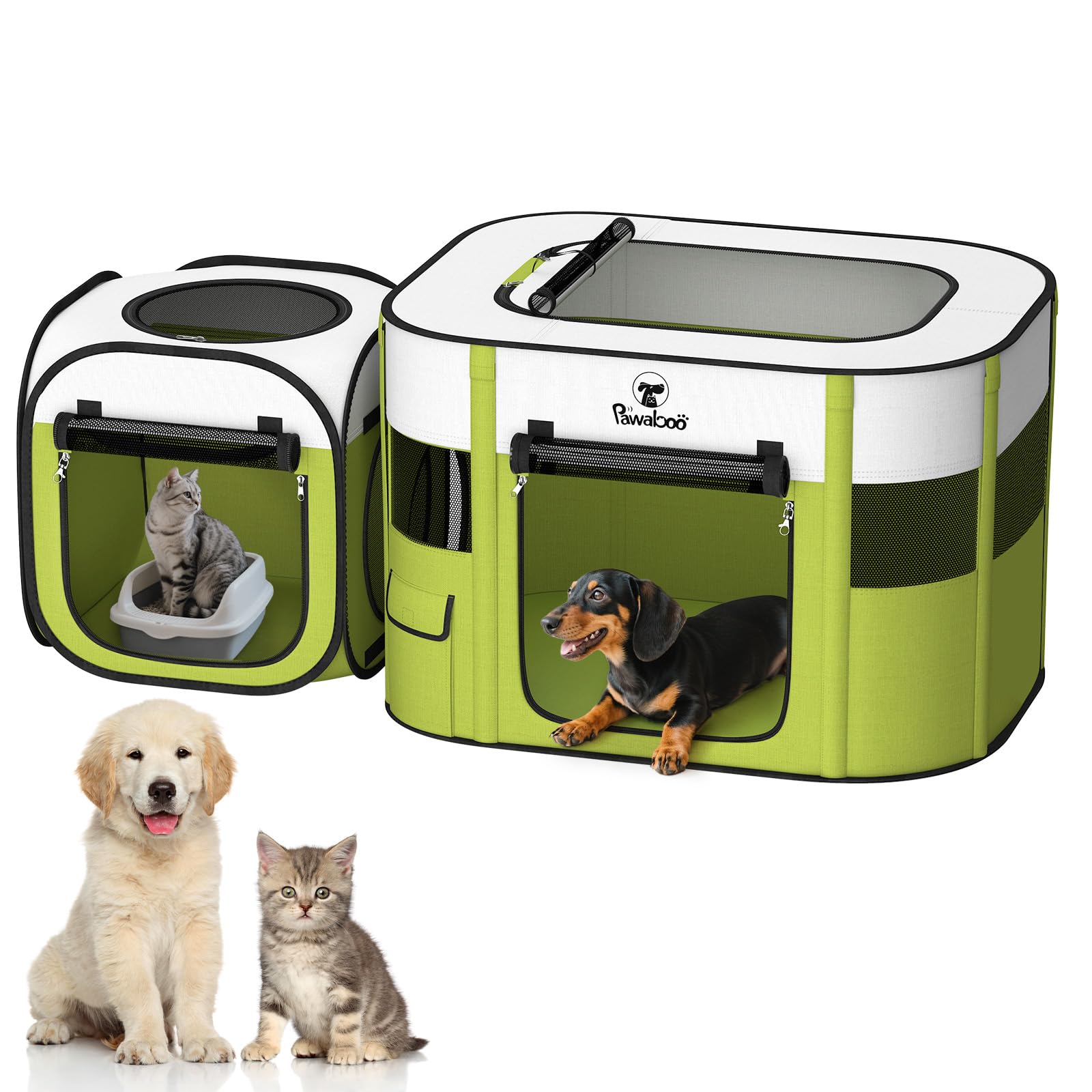 Photo 1 of Pawaboo 2-in-1 Pet Playpen for Dog Cat, Portable Puppy Playpen with 600D Oxford, Divisible Pet Tent for Indoor and Outdoor Travel Use of Kitten and Puppy, Foldable Dog Enclosure with Carrying Case