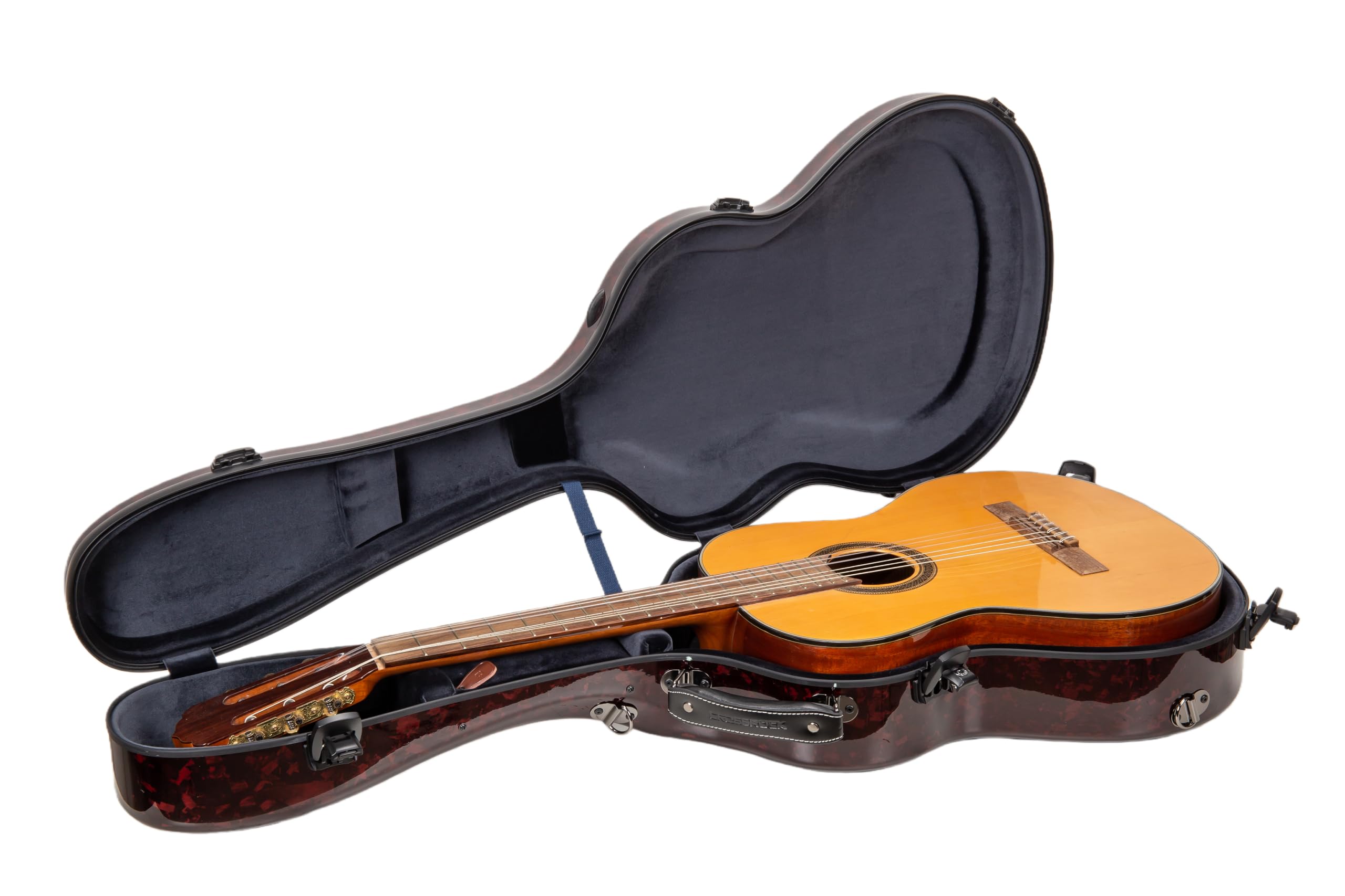 Crossrock Air Carbon 4/4 Classical Guitar Flight Case – Forged Carbon Fiber with Red Marble Texture – TSA Lock & Ergonomic System – Lab-Tested Impact Resistance (CRF6030CRM)
