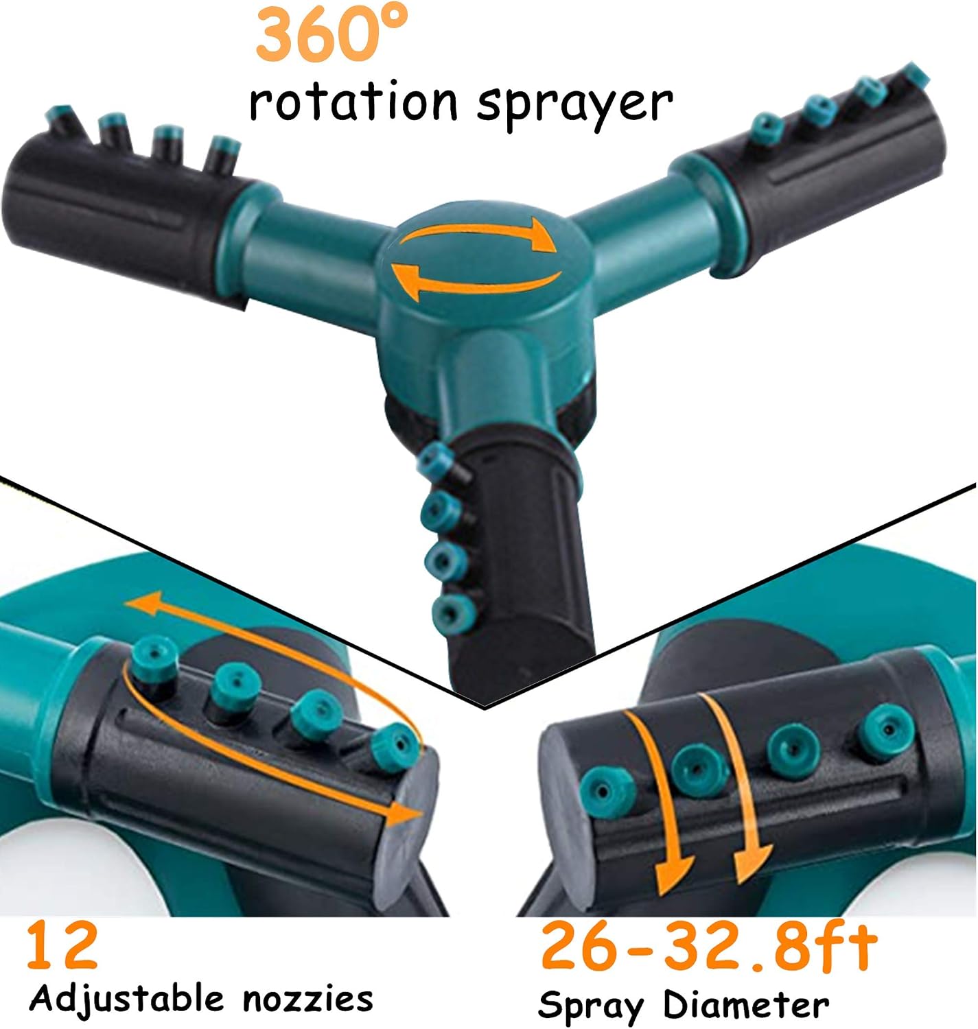 ZhiheHui Lawn Sprinkler – Automatic 360 Degree Rotating Water Sprinkler ...