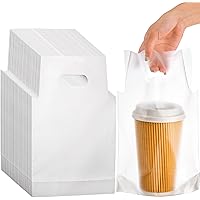 100 PCS Take-Out Bags Cups Carrier Clear Handle Drink Carrier Drinking Plastic Packaging Bags Portable Transparent Beverage Containers Hanging Hole L