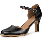 IDIFU IN3 Closed Toe Chunky High Heels Comfortable Dress Shoes for Women Pumps Vintage Heels Dressy Wedding Prom Bridal Party Work Office Business D'Orsay Pumps Shoes