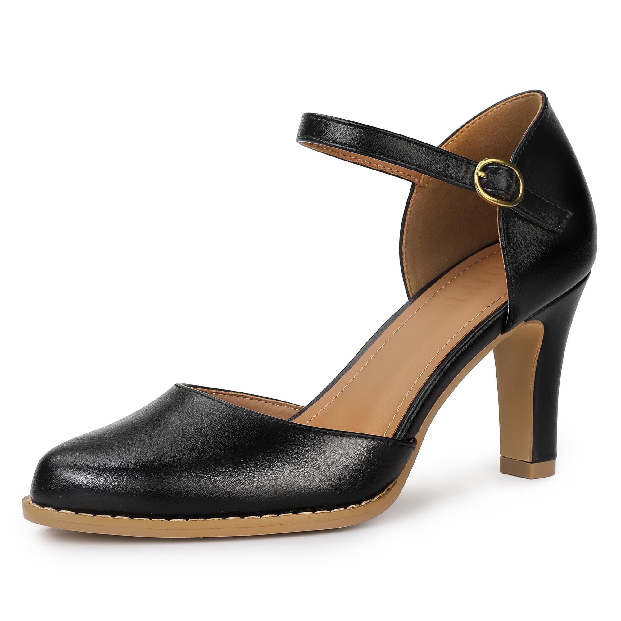 Photo 1 of **USED** IDIFU Black Heels Closed Toe Chunky High Heels Comfortable Dress Shoes for Women Pumps Vintage Heels Dressy Wedding Prom Bridal Party Work Office Business D'Orsay Pumps Shoes (Black Pu, 6)