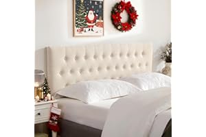 Huatean Home Tufted Upholstered Headboard Queen Size, Solid Wood Head Board with Durable Metal Legs, Adjustable Height Bed headboard from 37” to 51” Fabric Headboard in Modern Button Design, Beige