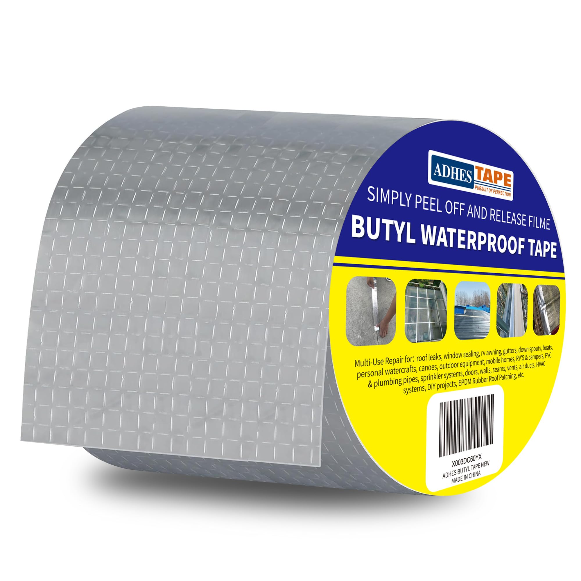 ADHES Butyl Tape Waterproof Tape Aluminum Foil Tape Sealan Tape 100mm x 5m(4inch x 5m), for RV Repair, Window, Silicone, Boat and Pipe Sealing, Glass & EDPM Rubber Roof Patching, Silver