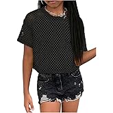 SweatyRocks Girl's Sheer Mesh Fishnet Workout Top Hollow Out Short Sleeve Sports T Shirt