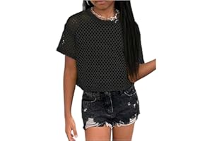 SweatyRocks Girl's Sheer Mesh Fishnet Workout Top Hollow Out Short Sleeve Sports T Shirt