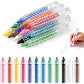 NewFamily Dustless Chalk for Kids, 12 Colors with Twist-Up Holders, Fine-Tip Washable Non-Toxic Chalk for Chalkboards, Easels and Paper, Ages 3+