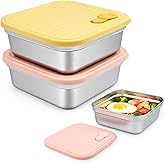 2 Pack Stainless Steel Sandwich Containers, 20oz Stainless Steel Snack Containers with Lids, Food Grade Sandwich Containers with Airtight Lids, BPA-Free, Dishwasher and Freezer Safe (Pink, Yellow)